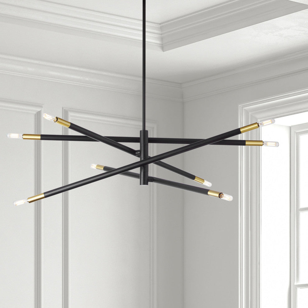 8-Light Pendant, Matte Black and Aged Brass