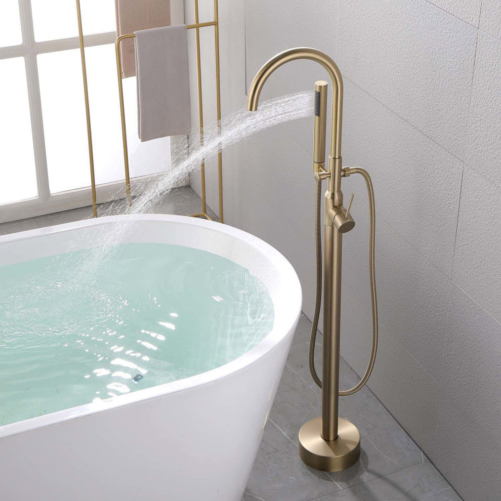 Givingtree Single Handle Floor Mounted Clawfoot Tub Faucet,Matte Black, Gold