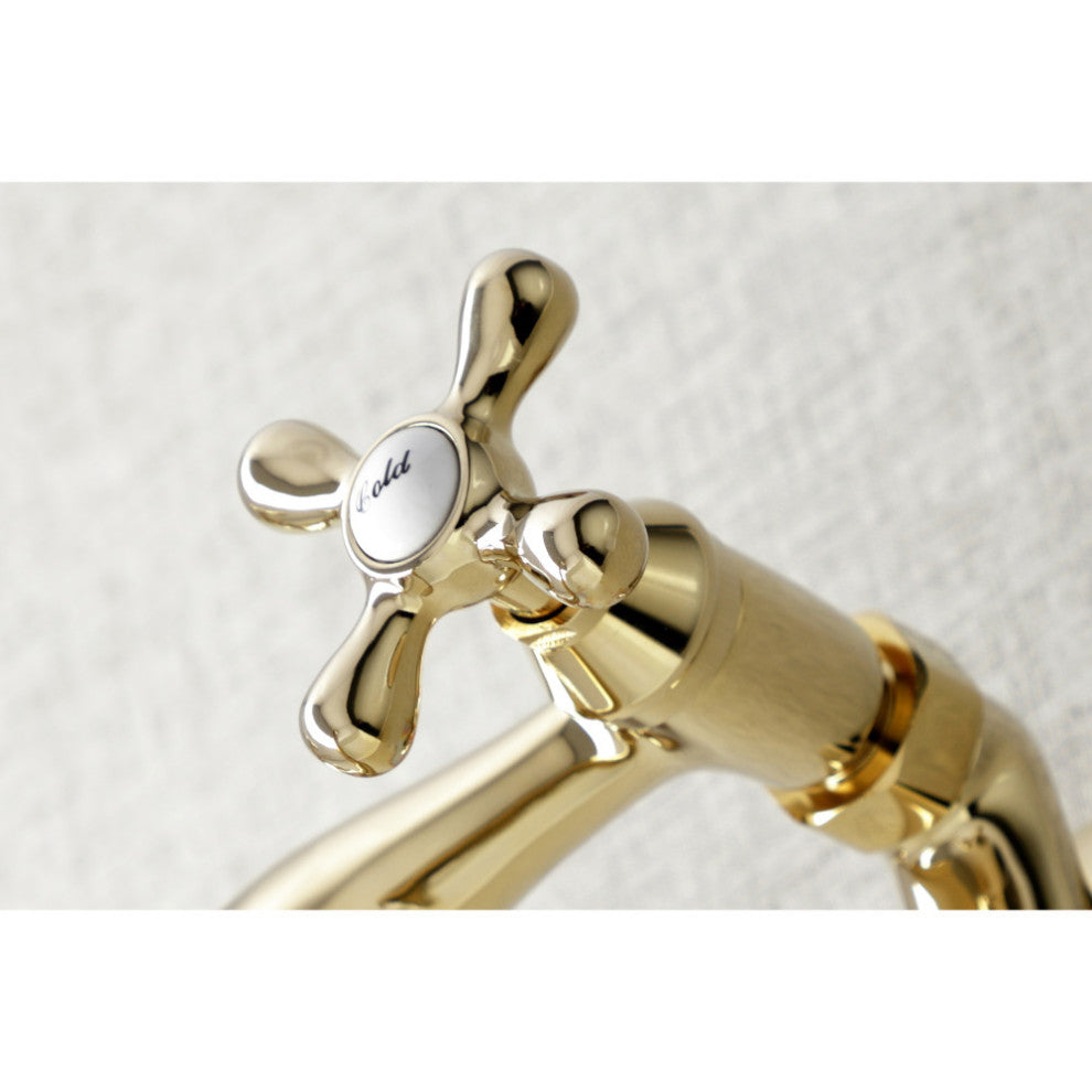 KS216PB Kingston Two Handle Wall Mount Bathroom Faucet, Polished Brass
