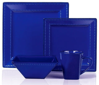 16 Piece Square Beaded Stoneware Dinnerware set by Lorren Home Trends, Blue