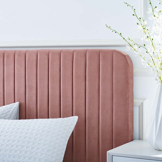 Celine Channel Tufted Performance Velvet King Platform Bed, Dusty Rose