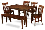 6 Pc Small Kitchen Table Set - Tables And 4 Dining Chairs And Dining Bench
