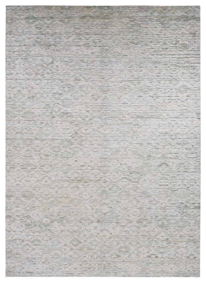 Ivory Pure Silk With Textured Wool Fluffy Collection Hand Knotted Rug 9'10"x14'