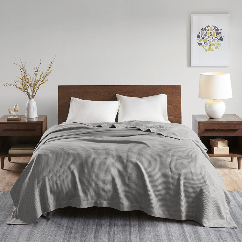 Madison Park Egyptian Cotton All-Season Woven Bedding Blanket, Grey