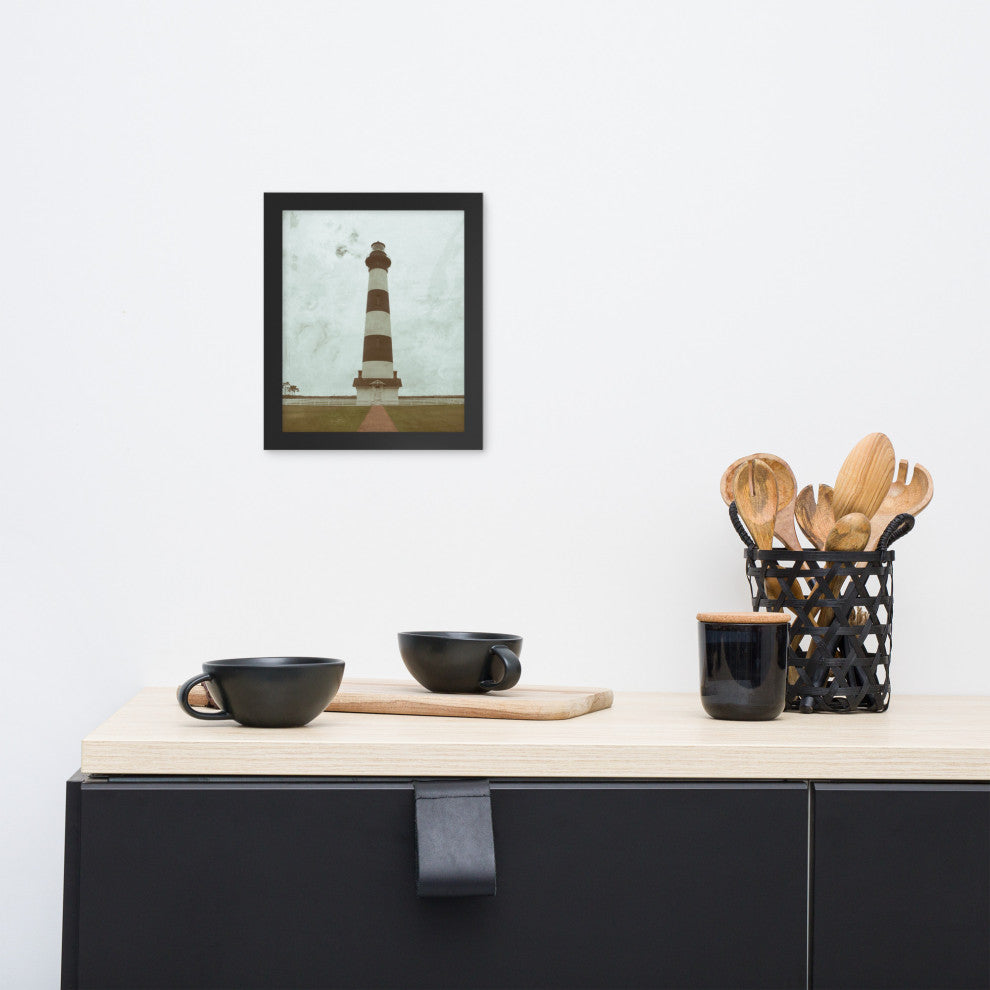 Aged Bodie Lighthouse Landscape Framed Photo Paper Wall Art Prints, Black, 8" X 10"