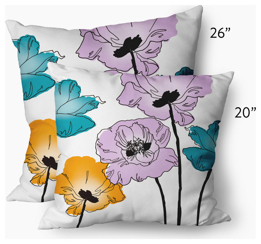 Popping Poppies Decorative Throw Pillow, Lilac, 26"x26"