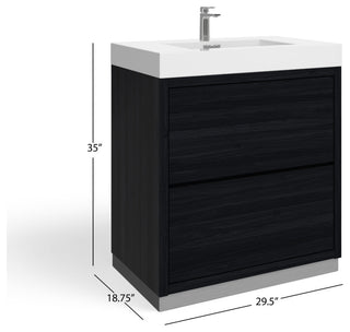 Boutique Bath Vanity, Black, 30", Single Sink, Freestanding