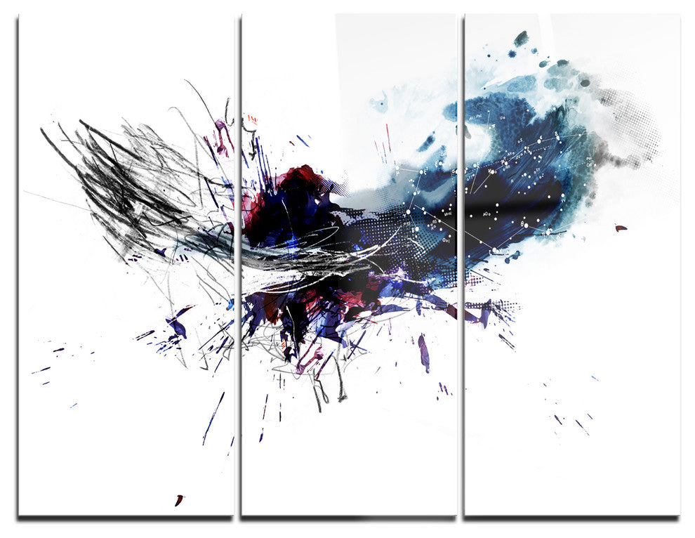 "Dark Blue Multicolor Stain" Watercolor Metal Wall Art, 3 Panels, 36"x28"