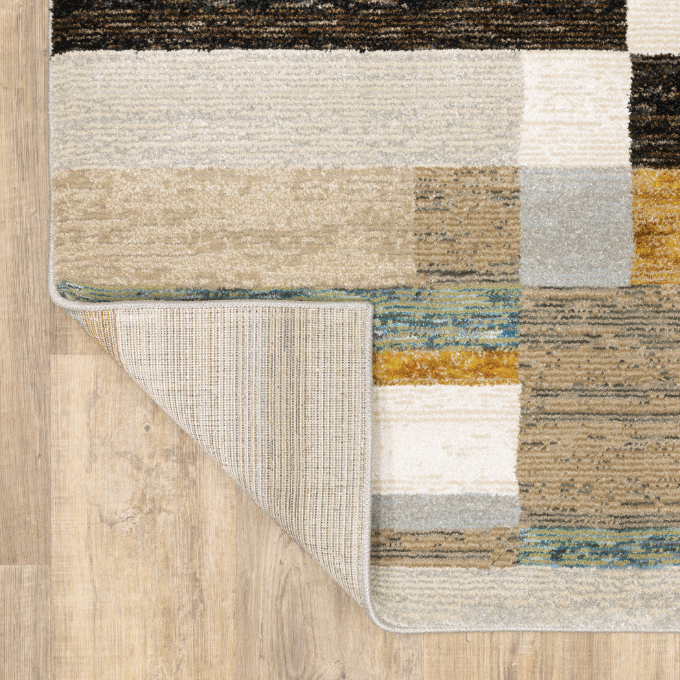 Sadie Layered Blocks Beige/Multi Area Rug, Beige/Multi, 6'7"x9'6"