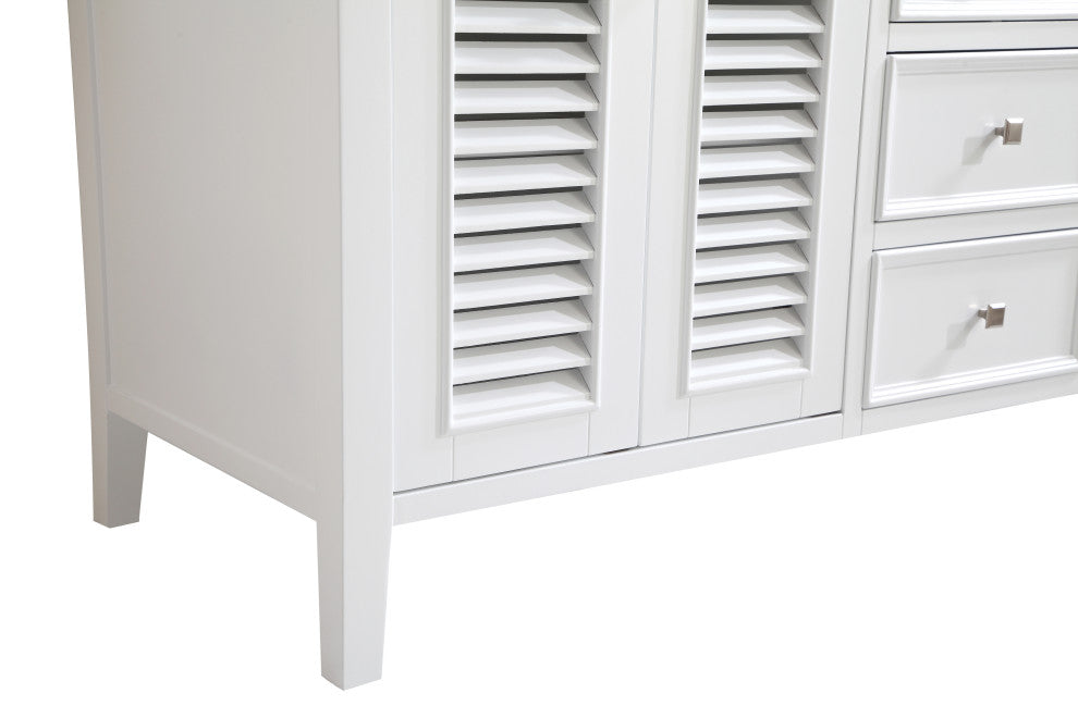 60" Double Bathroom Vanity, White With Ivory White Engineered Marble