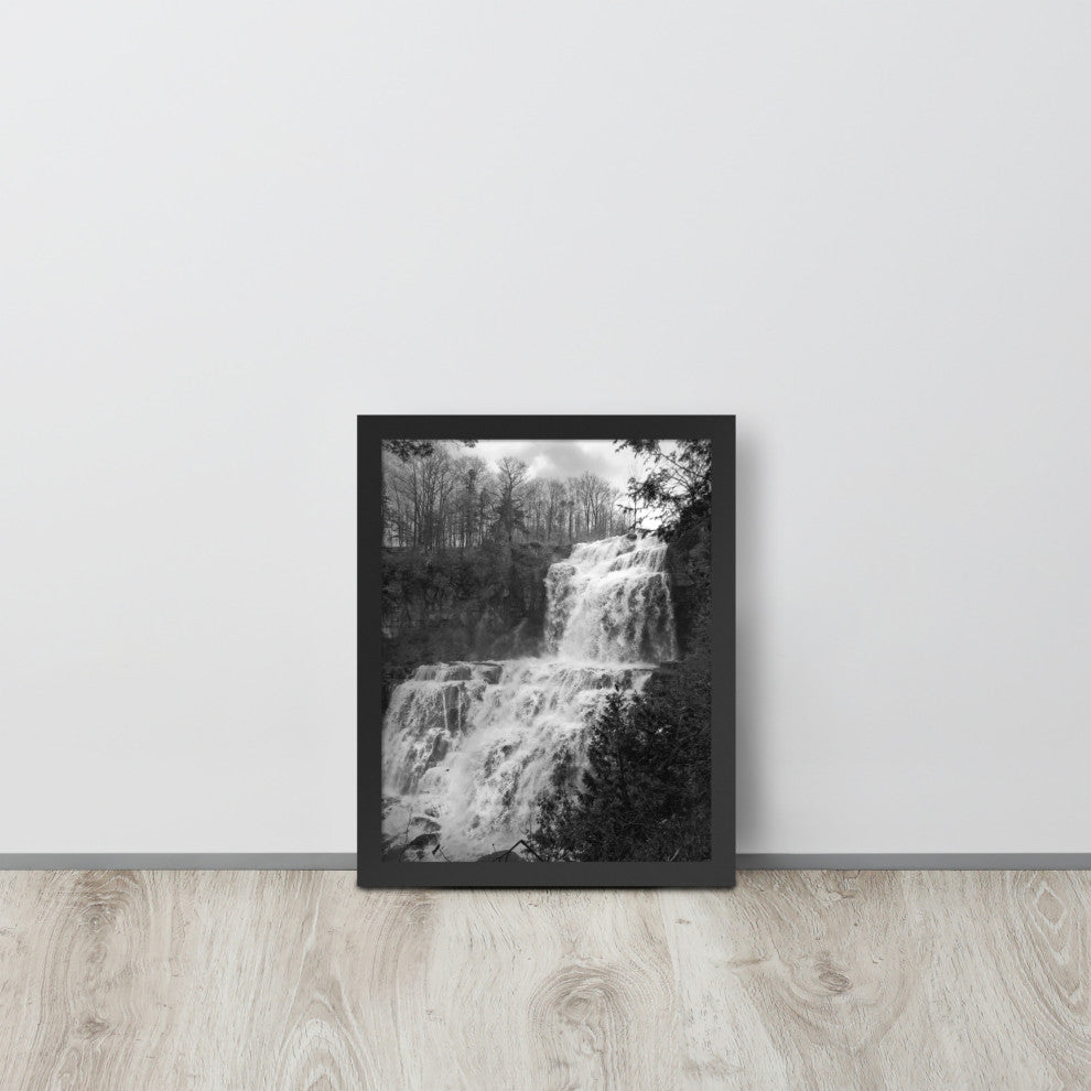 Chittenango Waterfall in Black and White Framed Photo Paper Wall Art Prints, Black, 11" X 14"