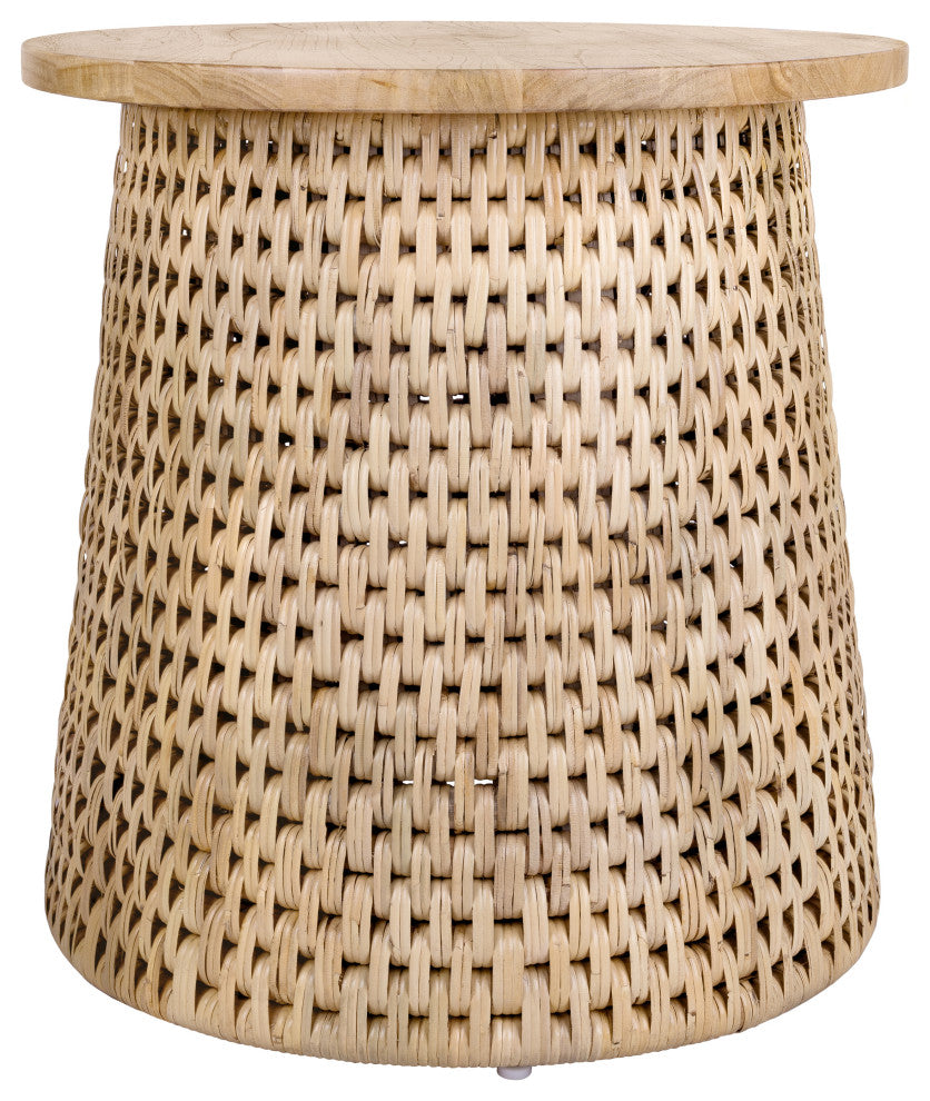 Kamari Rattan Coffee Table/ End Table With Wood Top, Natural, End Table