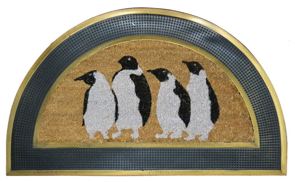 Penguins Half Round Coir Brush Mat