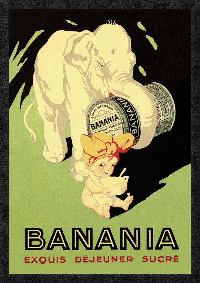 "Banania Exquis Dejeuner Sucre" Framed Canvas Giclee by Vintage Elephant, 27x38"