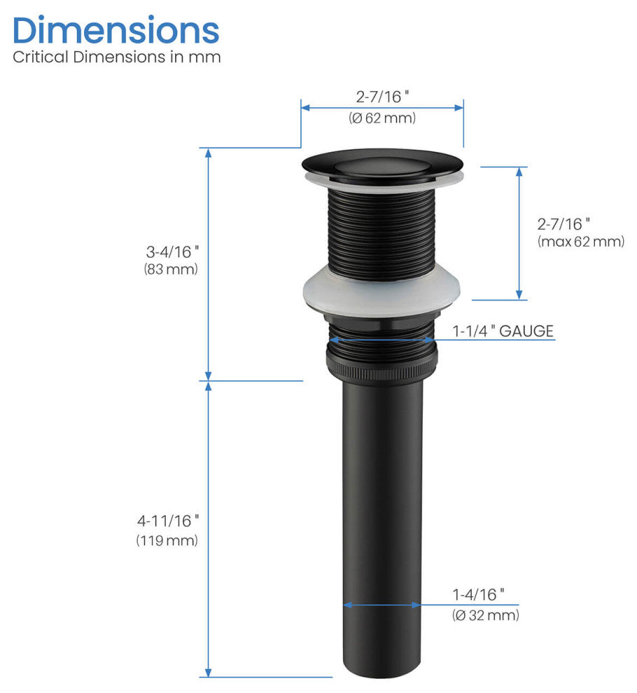 Pop-Up Drain Stopper Without Overflow, Matte Black