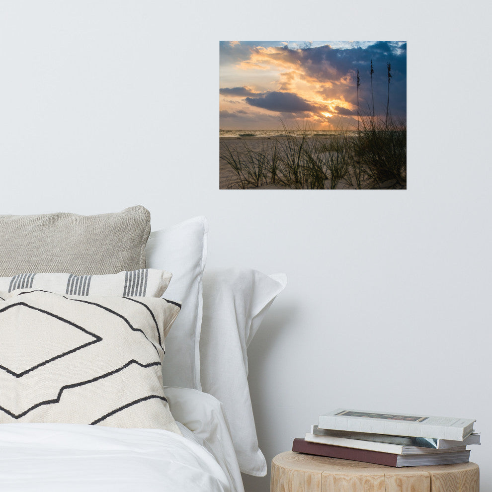 Coastal Style Wall Decor: Anna Maria Island Cloudy Beach Sunset 2 Print, 16" X 20"