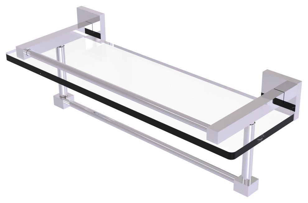 Montero 16" Glass Shelf with Towel Bar, Polished Chrome