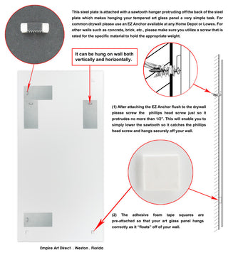 Abstract Rectangular Beveled Wall Mirror on Free Floating Printed Tempered Glass