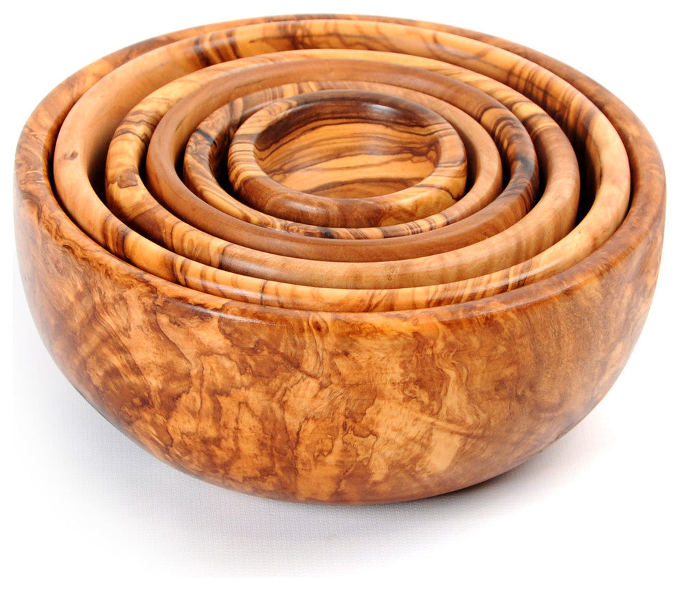 Handmade Olive Wood Nesting Bowls Set of Six Salad Bowls