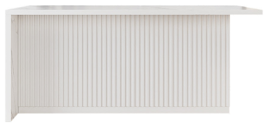 72" Large Kitchen Island with Storage Kitchen Cabinet Marble Veneered Top, White