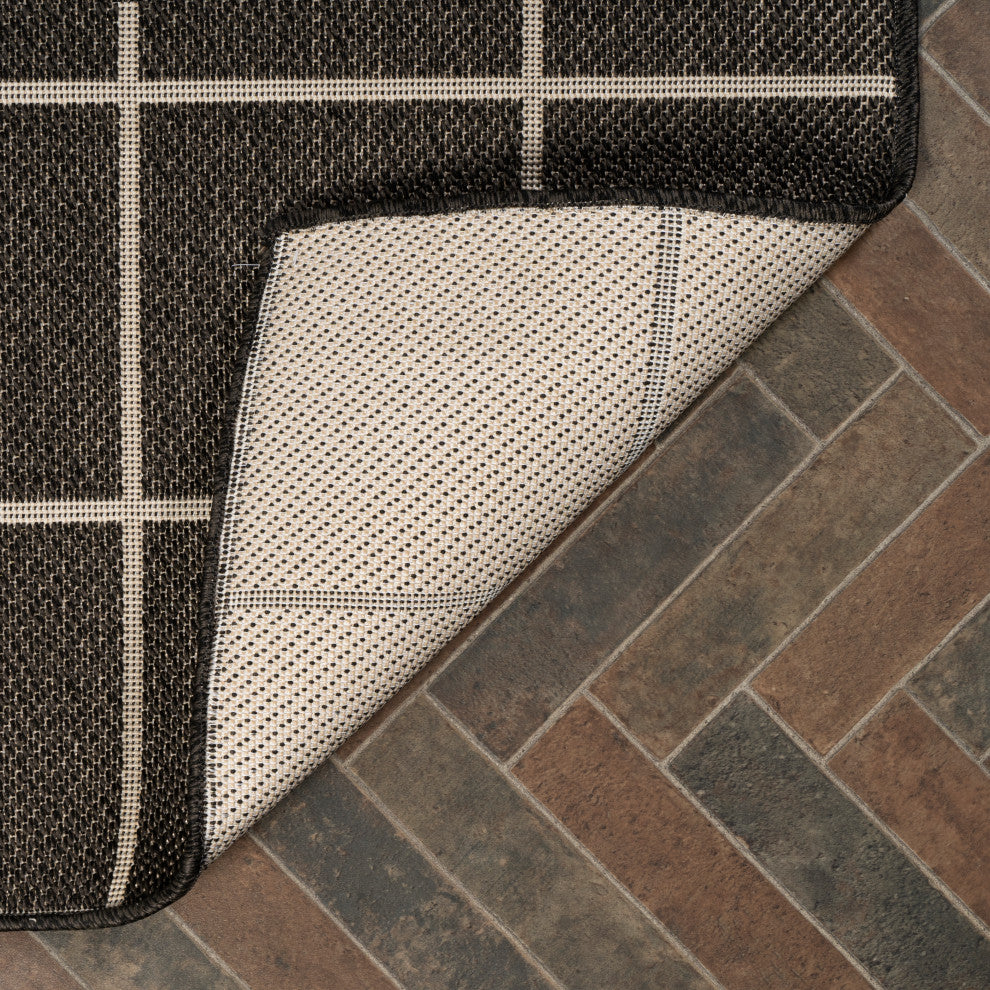 Grid Modern Squares Indoor/Outdoor Area Rug, Black/Cream, 8x10