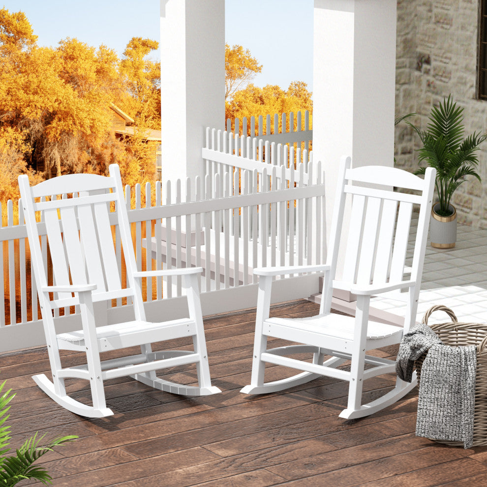 WestinTrends 2PC Outdoor Patio HDPE Adirondack Porch Rocking Chair Set, White