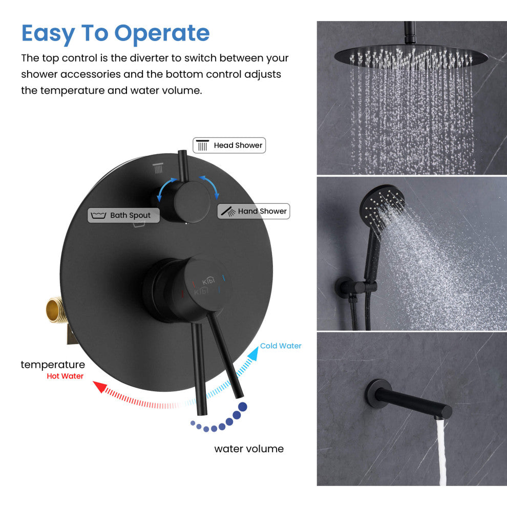 Ceiling Mounted 3-Function Shower System, Rough, Valve, Matte Black