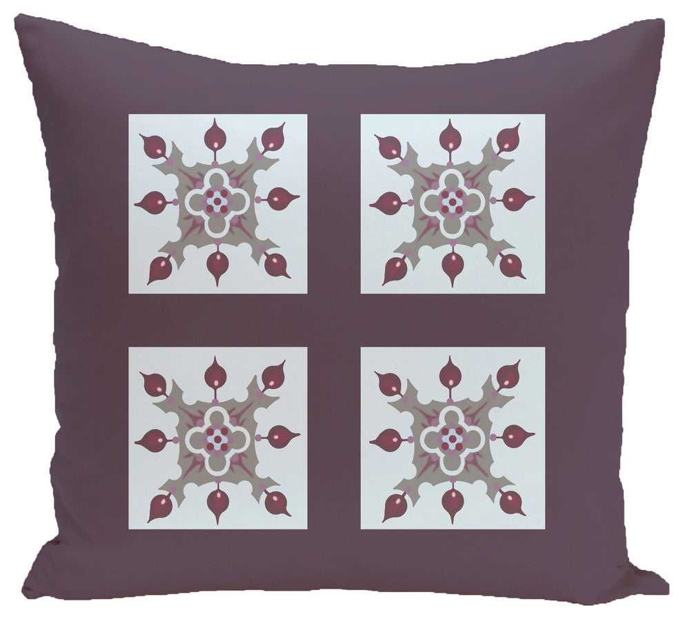 Four Square Geometric Print Pillow, Mulberry, 26"x26"