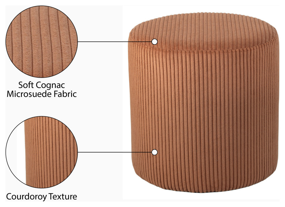 Roy Microsuede Fabric Upholsetered Ottoman/Stool, Cognac, Round