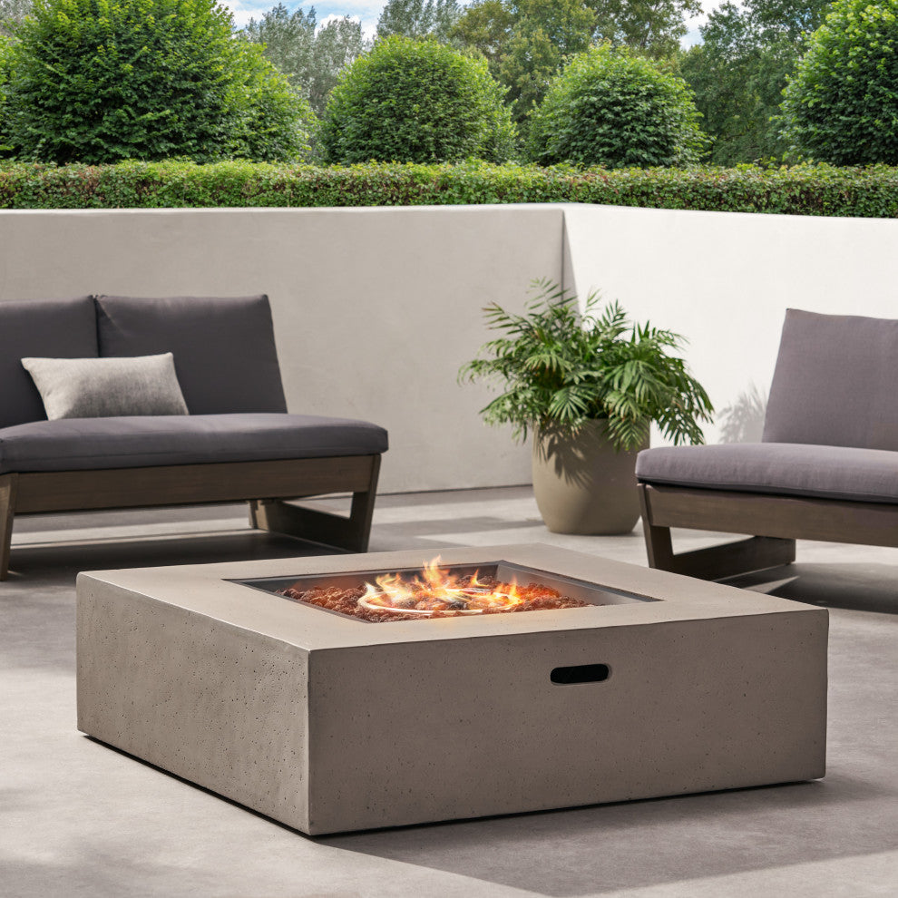 Hearth Outdoor 50,000 BTU Lightweight Concrete Square Fire Pit, No Tank Holder, Light Gray