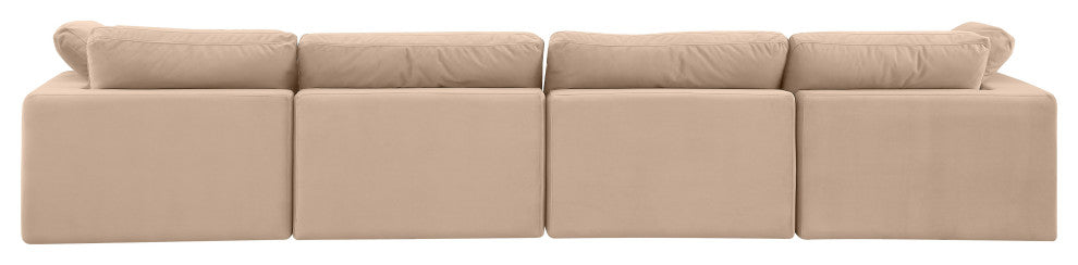 Comfy Upholstered Modular Sofa, Beige, 4-Piece: 2 Armless Chair, 2 Corner Chair, Velvet