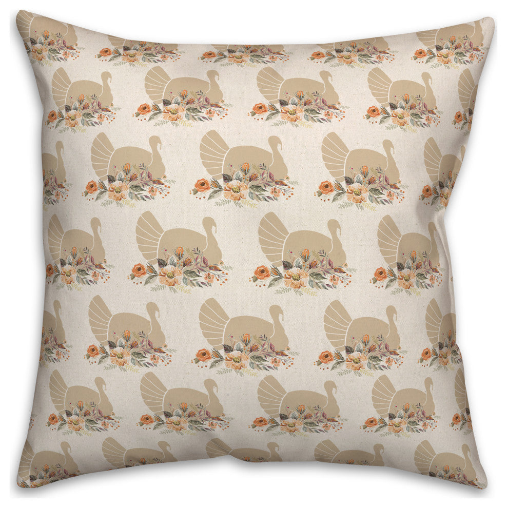 Neutral Turkey Pattern 2 18"x18" Spun Poly Pillow