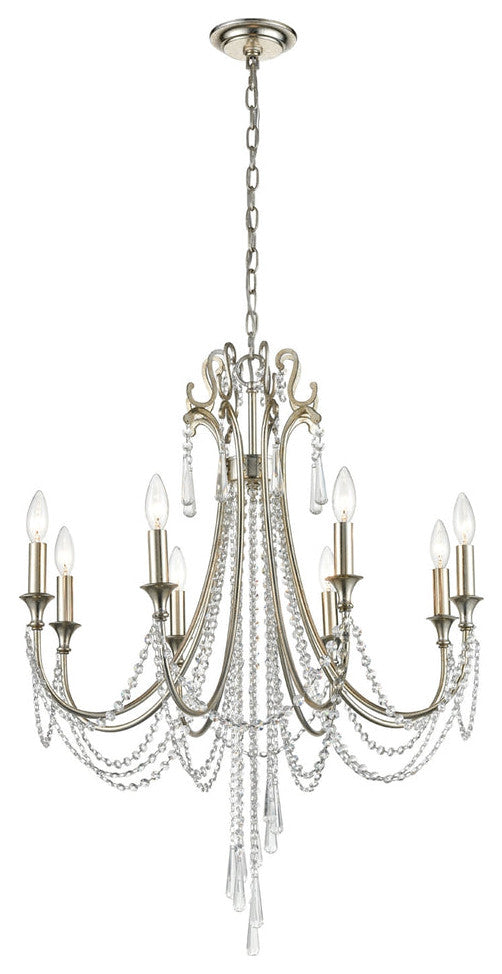 Crystorama ARC-1908-SA-CL-MWP, 8-Light Chandelier, Antique Silver