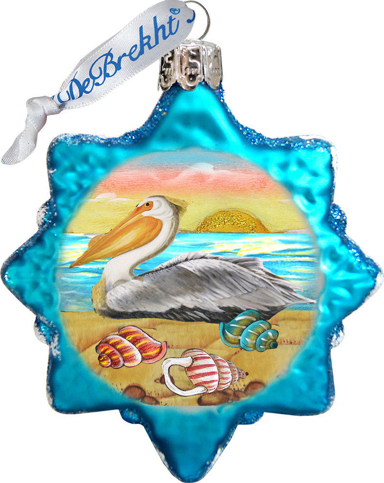 Keepsake Pelican Star Coastal Scenic Glass Ornament