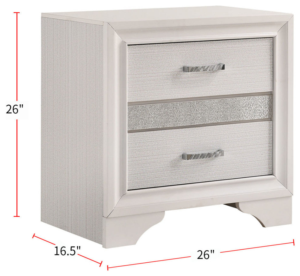 2 Drawers Wooden Nightstand, White