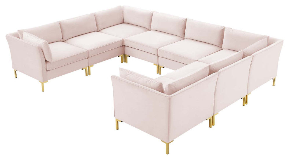 Sectional Sofa Set, Velvet, Pink, Modern, Living Lounge Hotel Lobby Hospitality
