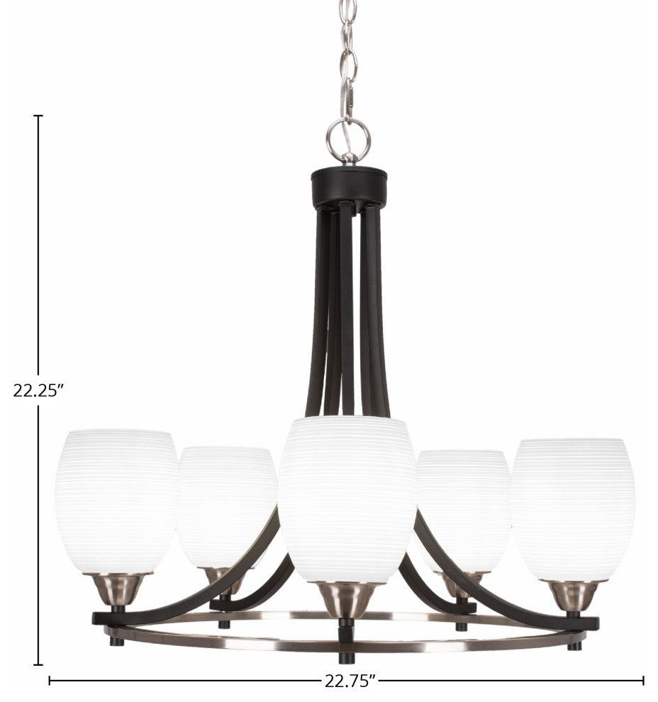 Paramount 5-Light Chandelier, Matte Black & Brushed Nickel, 5" White Matrix