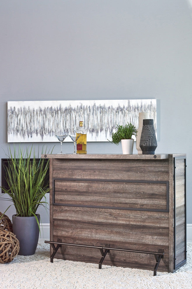 Wood and Metal 5-Shelf Bar Unit, Aged Oak