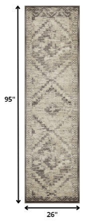 2"x8" Gray Beige Distressed Diamond Runner Rug