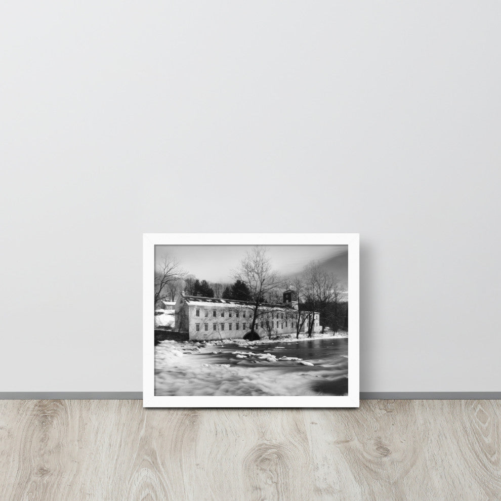 Winter at Powder Mill Rural Landscape Framed Photo Paper Wall Art Prints, White, 11" X 14"