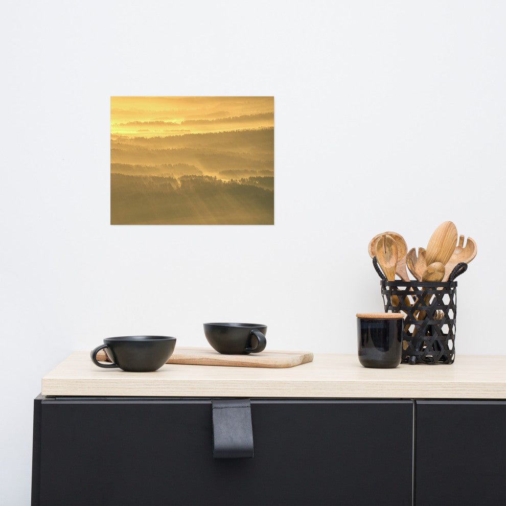 Golden Mist Valley - Hills & Mountain Range Landscape Wall Art Prints, 11" X 14"