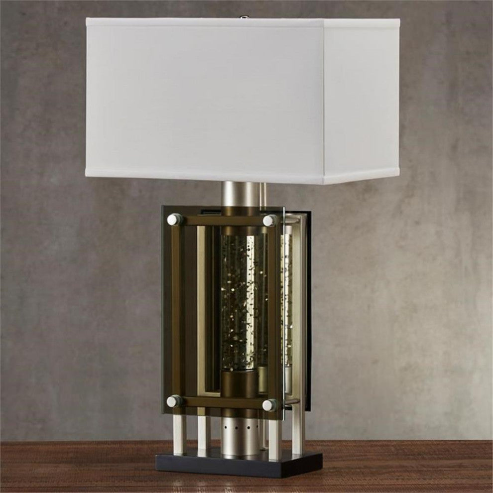 Lexicon Modern Metal Base Table Lamp With Rectangular Fabric Shade in