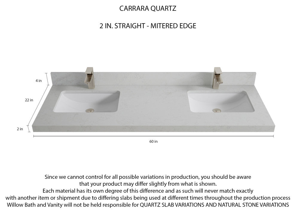 Malibu Mango 60 Double Sink Bathroom Vanity in White Washed 2" Carrara Quartz