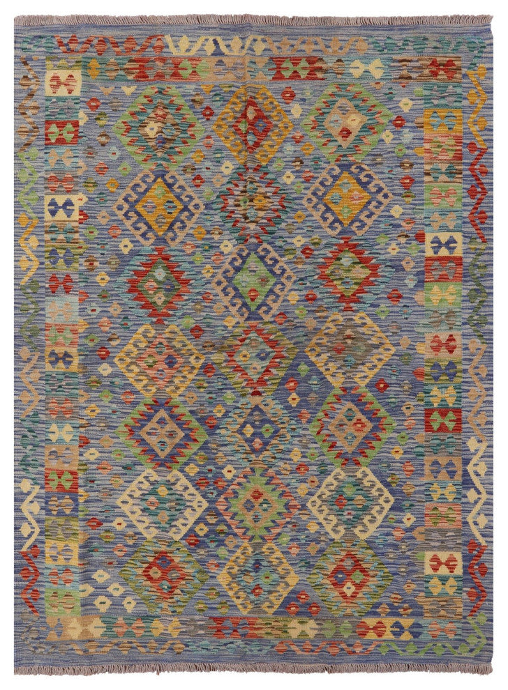 5' 11" X 7' 8" Kilim Flat Weave Reversible Rug Q8298