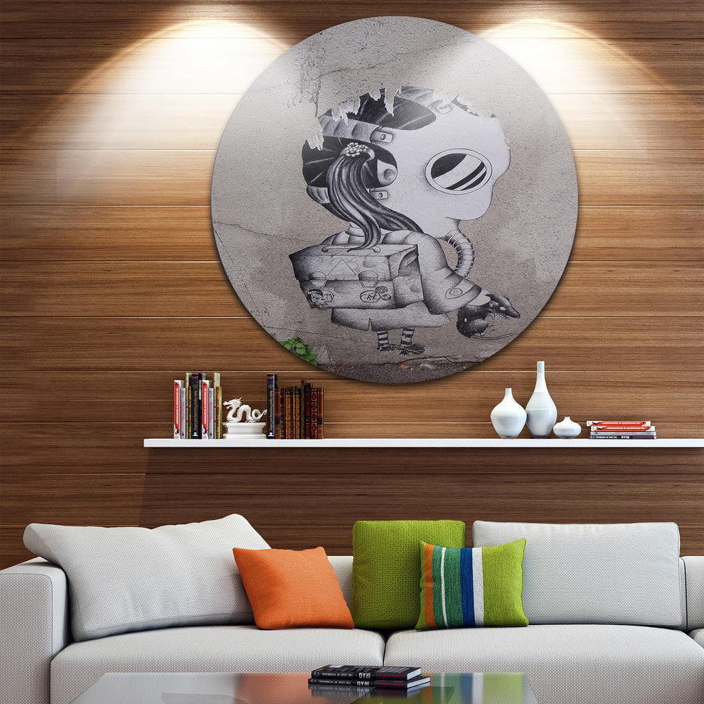 Rat Catcher Robot, Street Art Disc Metal Wall Art, 23"