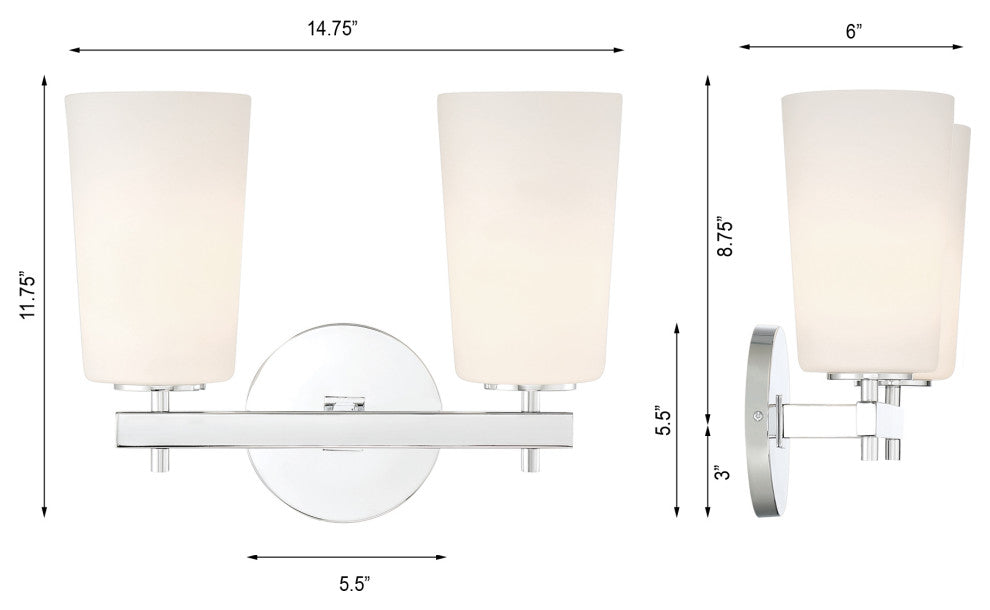 Colton 2 Light Polished Chrome Wall Mount