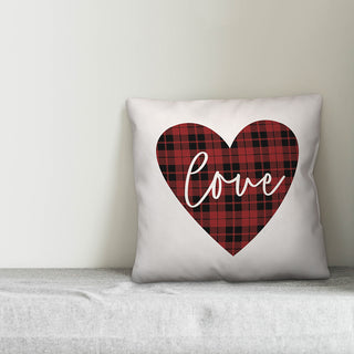 Love Plaid Heart 16x16 Throw Pillow