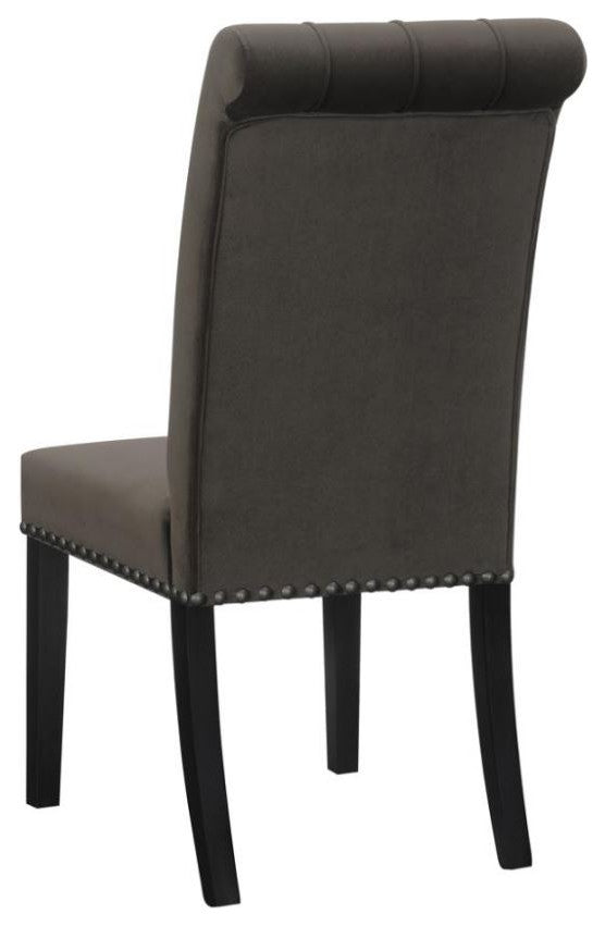 Upholstered Tufted Side Chairs With Nailhead Trim, Set of 2, Brown Velvet