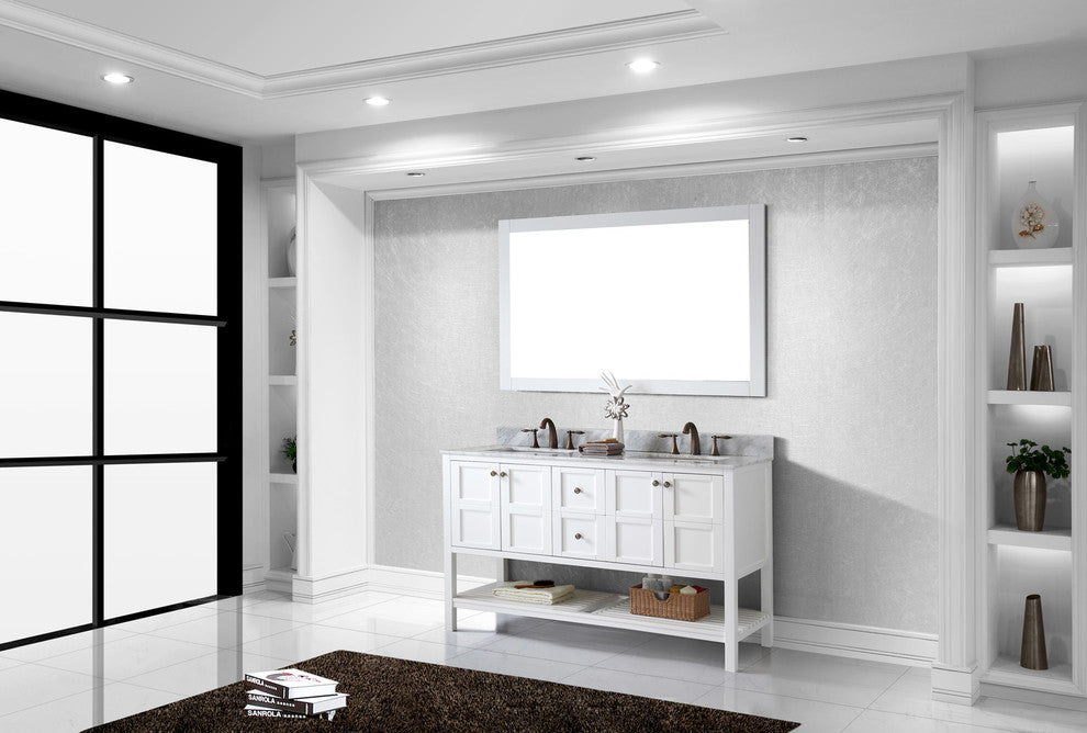 Winterfell 60" Double Bathroom Vanity Set White, Marbel Countertop
