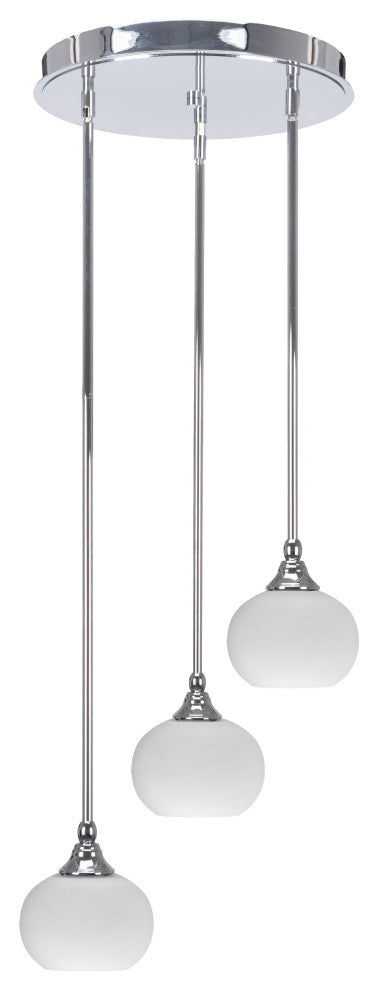 Empire 3-Light Cluster Pendalier, Chrome/White Muslin